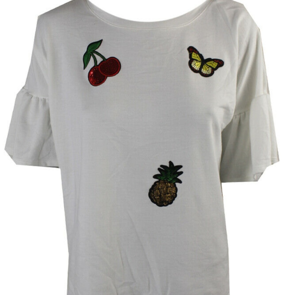 Ny Collection Women's White Knit Bell-Sleeve Patch